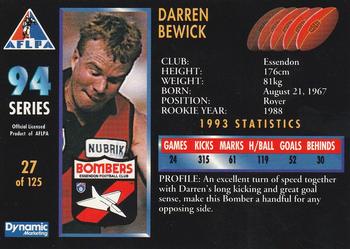 1994 Dynamic AFLPA #27 Darren Bewick Back